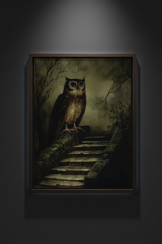 Owl at the Forest Stair, art print