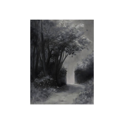 Path into Mist misty forest wall art shown in an interior mockup