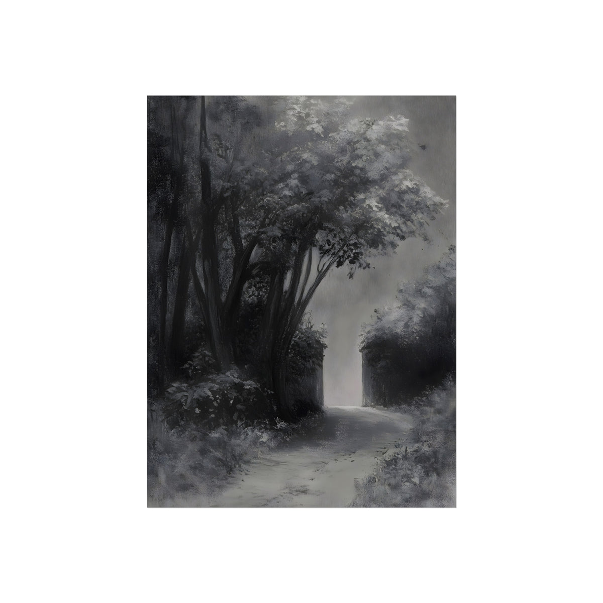 Path into Mist unframed monochrome forest fine art paper print