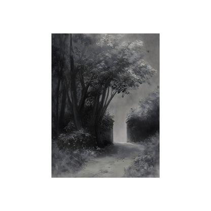 Path into Mist unframed monochrome forest fine art paper print