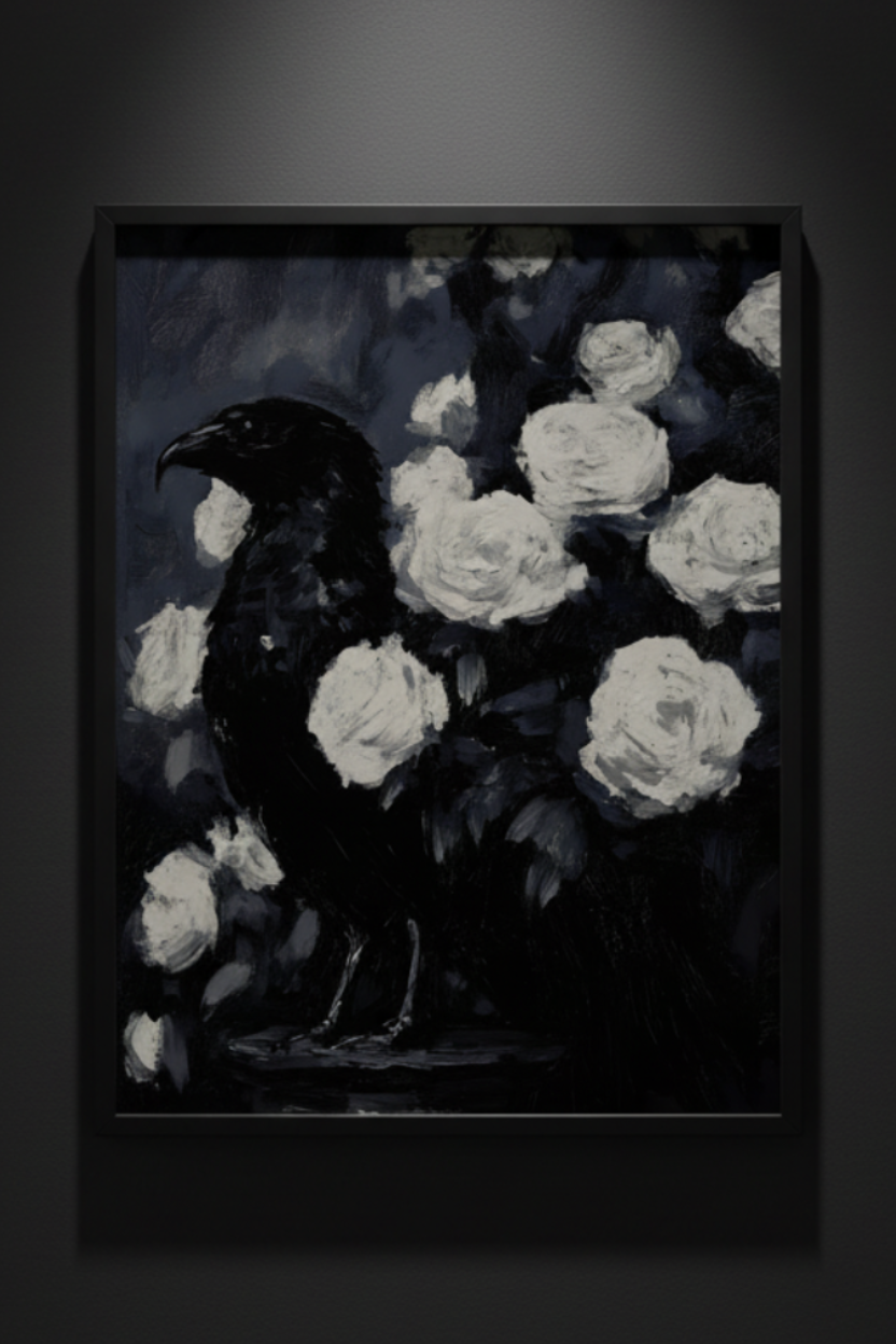 Raven Among White Roses, art print