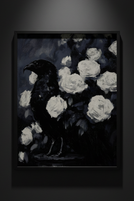 Raven Among White Roses, art print