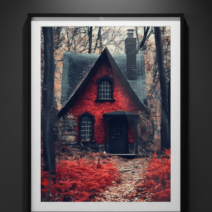 Red Cottage in October, art print
