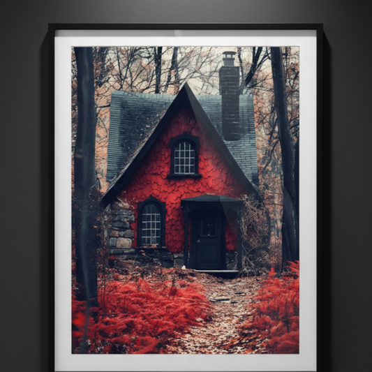 Red Cottage in October, art print