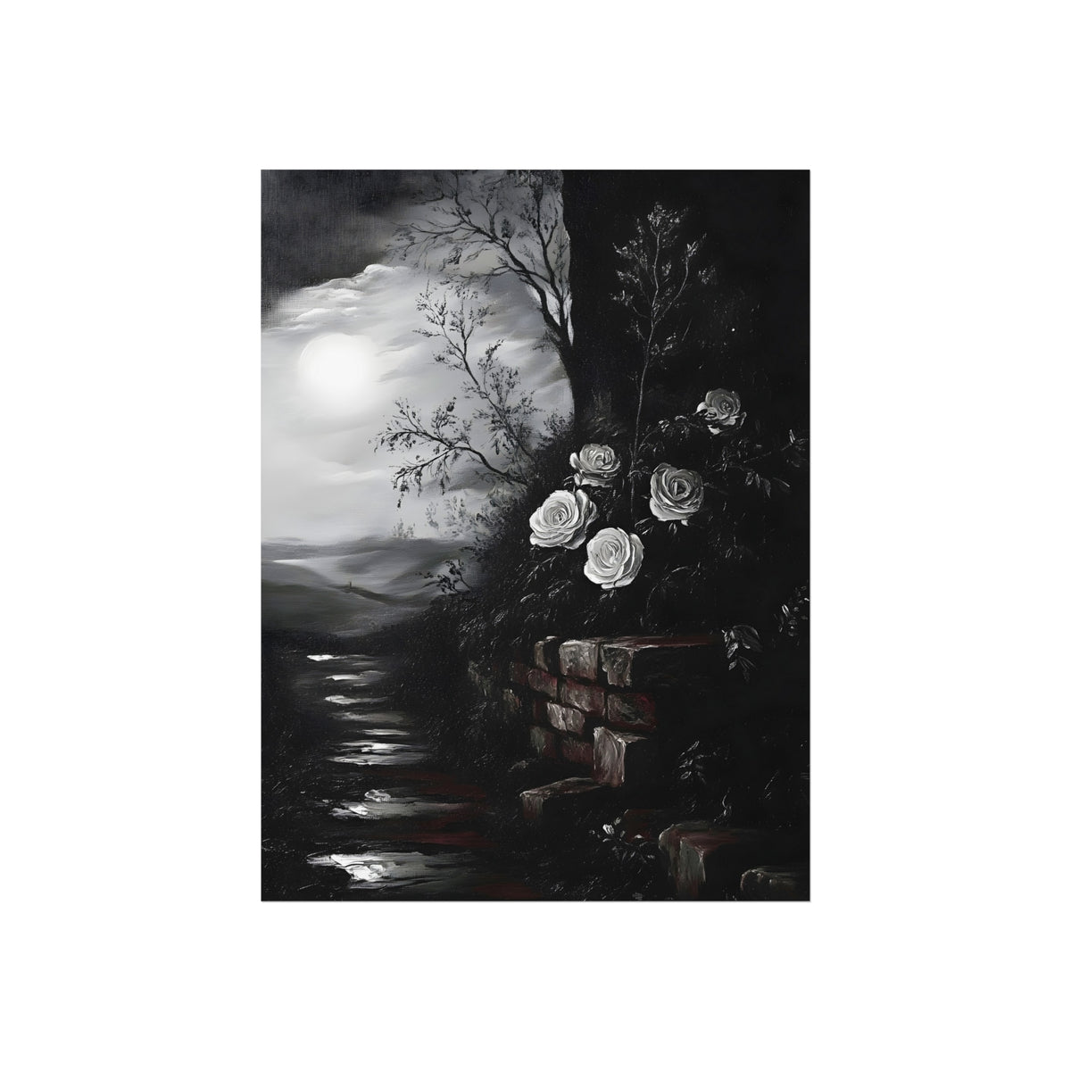 Roses Beneath the Moon | Gothic Botanical Fine Art Paper Print artwork