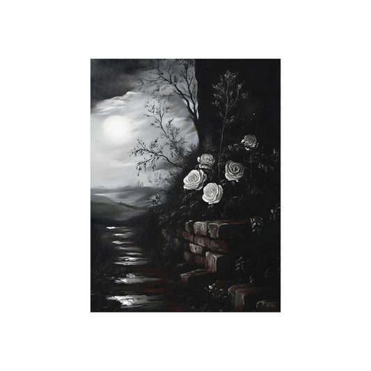 Roses Beneath the Moon | Gothic Botanical Fine Art Paper Print artwork
