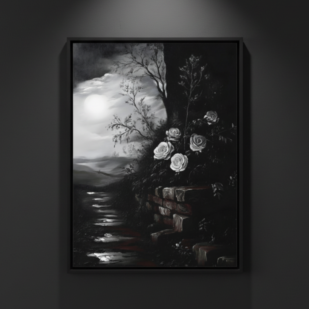 Roses Beneath the Moon | Gothic Botanical Fine Art Paper Print artwork image
