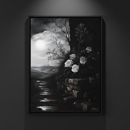 Roses Beneath the Moon | Gothic Botanical Fine Art Paper Print artwork image