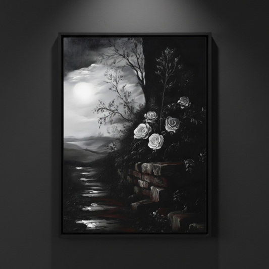 Roses Beneath the Moon | Gothic Botanical Fine Art Paper Print artwork image