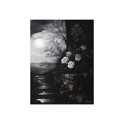 Roses Beneath the Moon | Gothic Botanical Fine Art Paper Print framed display mockup