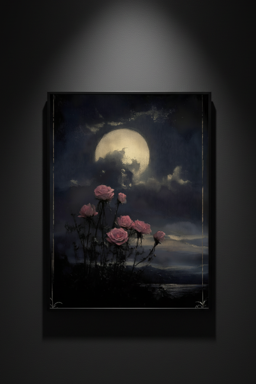 Roses Under the Full Moon, art print