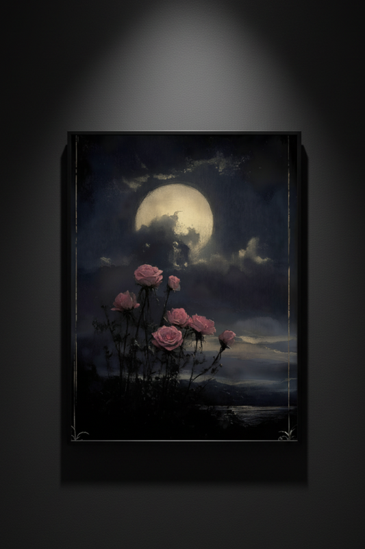 Roses Under the Full Moon, art print