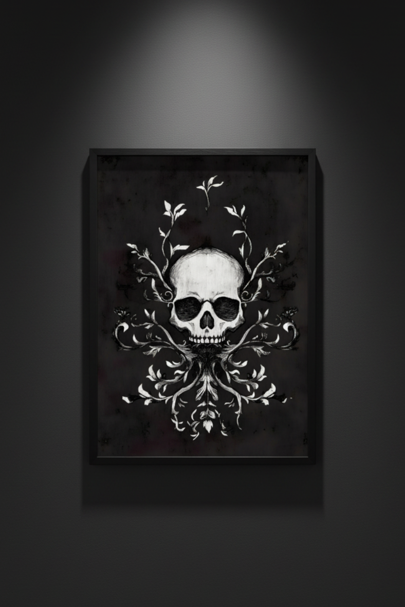 Skull in the White Vines, art print