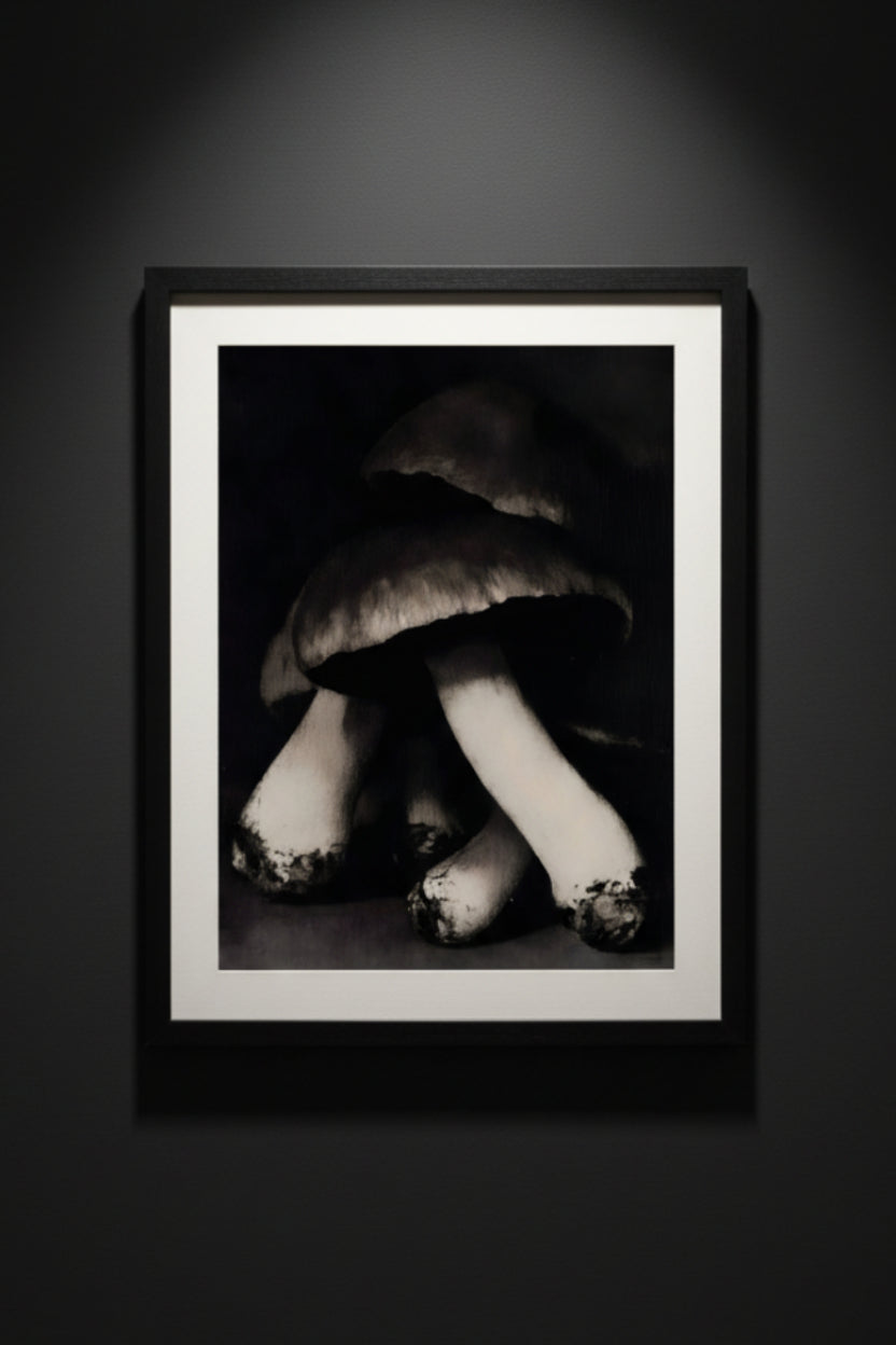 Spore Nocturne monochrome mushroom botanical fine art paper print