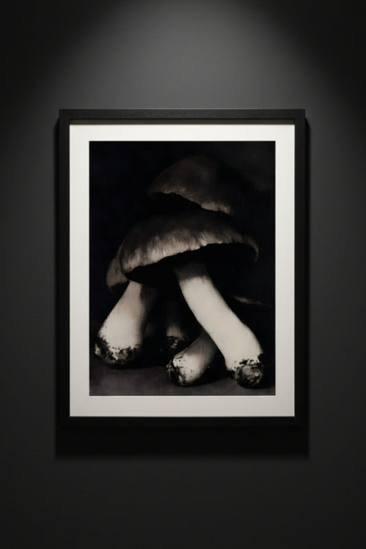 Spore Nocturne monochrome mushroom botanical fine art paper print