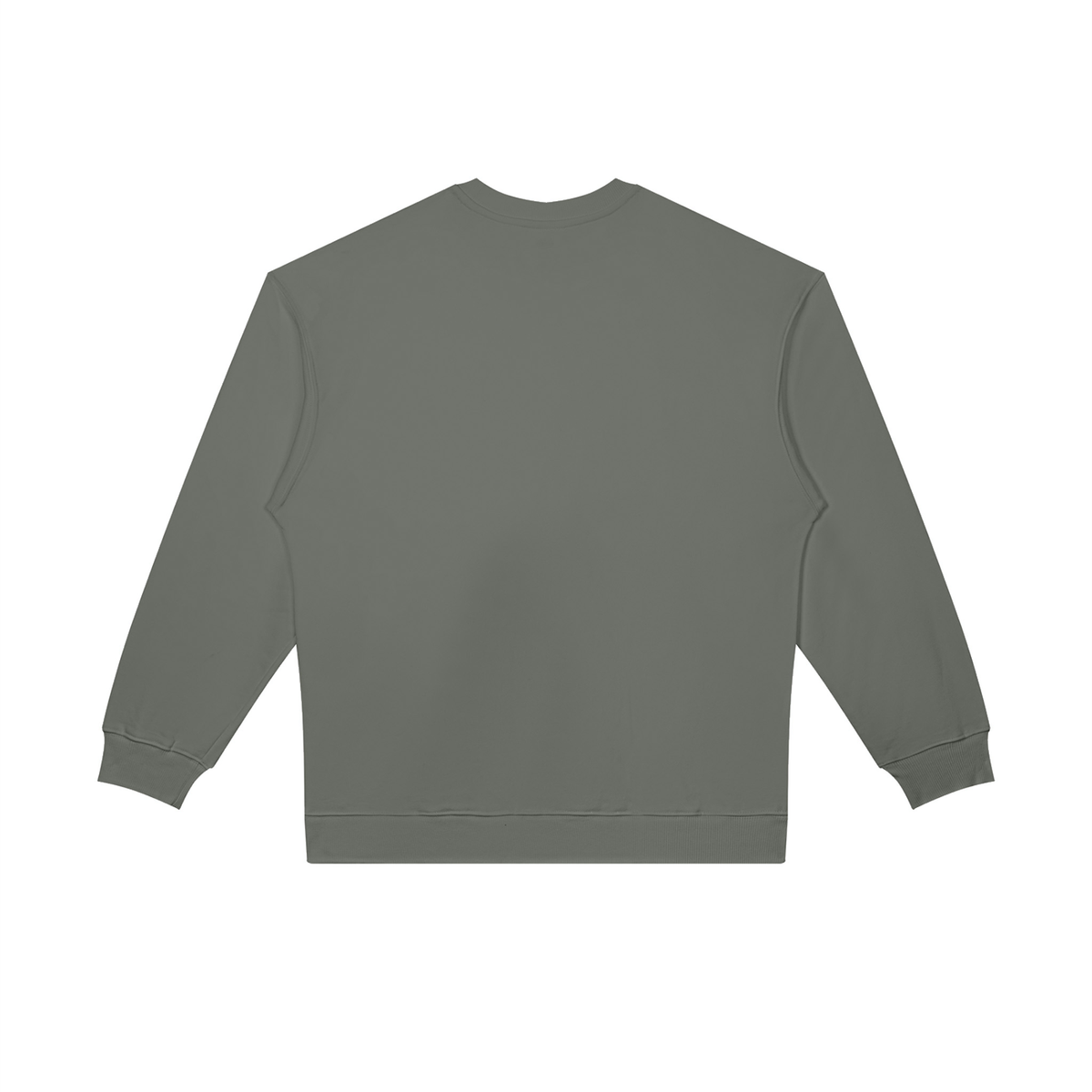 Back view of the oversized crewneck sweatshirt in gray green