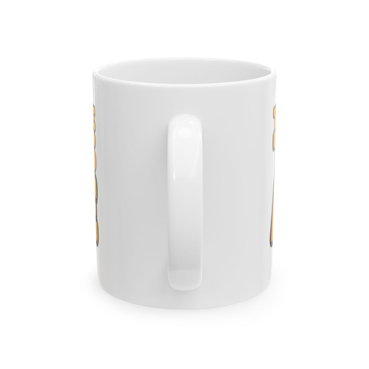 Funny coffee mug printed with "THAT WAS NOT RUDE THAT WAS ACCURATE", back view showing the handle