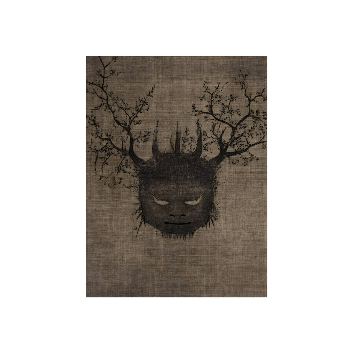 The Antlered Silence | Surreal Gothic Fine Art Poster fine art poster mockup displayed in an interior setting.