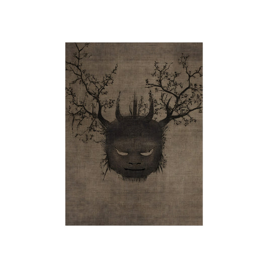 The Antlered Silence | Surreal Gothic Fine Art Poster fine art poster mockup displayed in an interior setting.