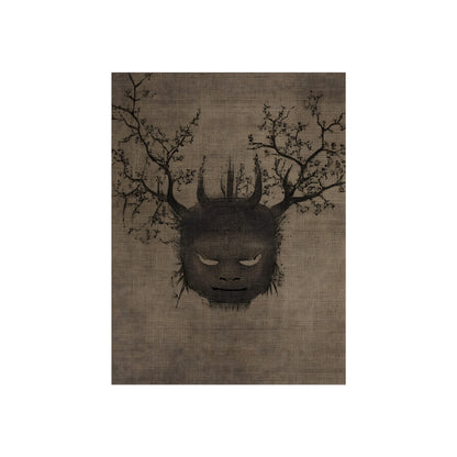The Antlered Silence | Surreal Gothic Fine Art Poster fine art poster mockup displayed in an interior setting.