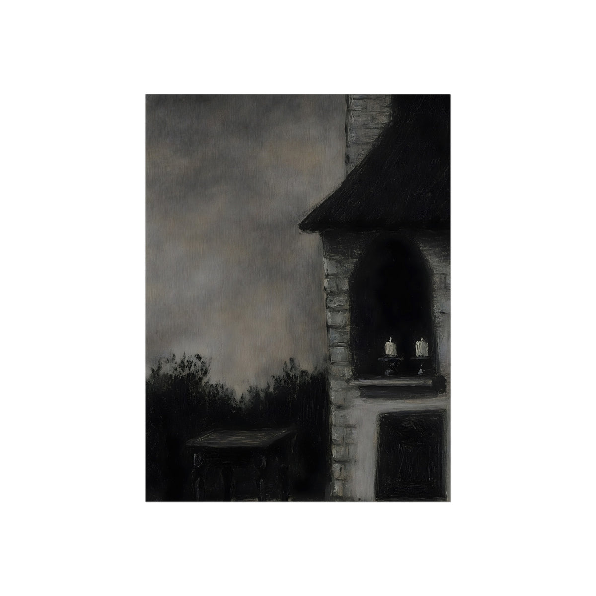 The Candle in the Cottage gothic interior fine art paper print artwork