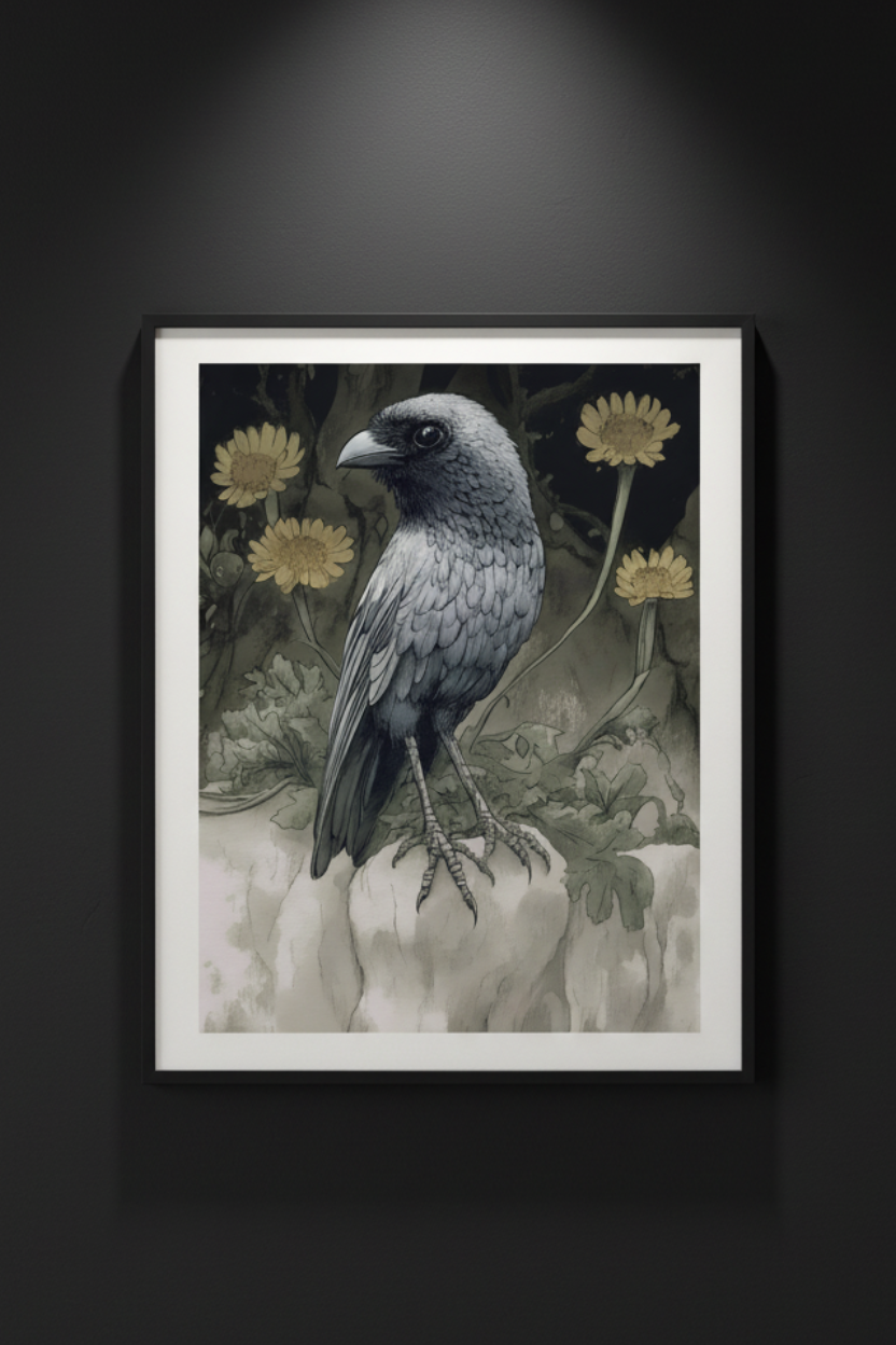 The Crow's Almanac | Gothic Wildlife Fine Art Paper Print artwork image
