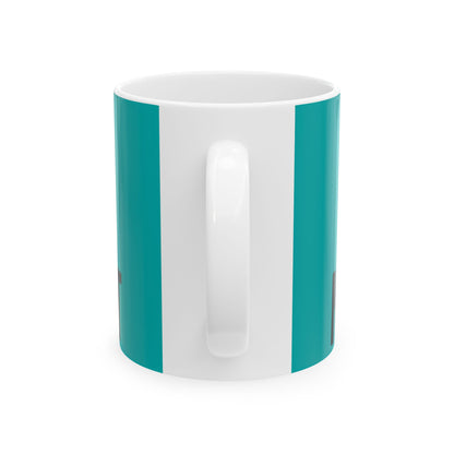 Funny coffee mug printed with "THE ECONOMY RECOVERED NOBODY TOLD MY WALLET", back view showing the handle
