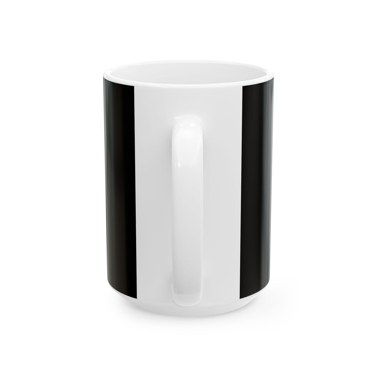 Funny coffee mug printed with "THE KITCHEN IS THE ONLY ROOM THAT MATTERS", 15 oz size, back view showing the handle