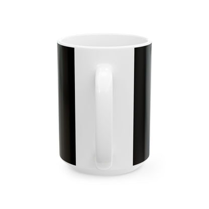 Funny coffee mug printed with "THE KITCHEN IS THE ONLY ROOM THAT MATTERS", 15 oz size, back view showing the handle