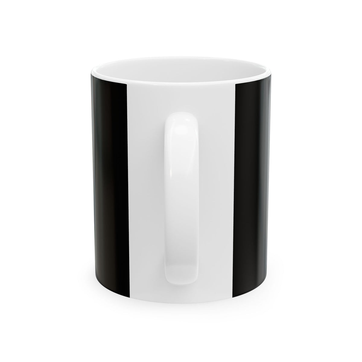 Funny coffee mug printed with "THE KITCHEN IS THE ONLY ROOM THAT MATTERS", back view showing the handle