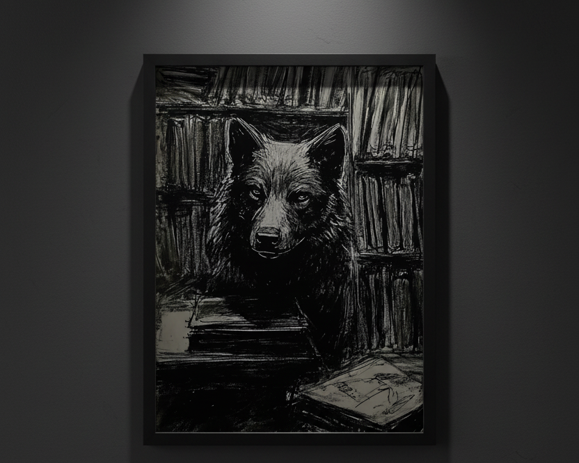 The Librarian Wolf, art print