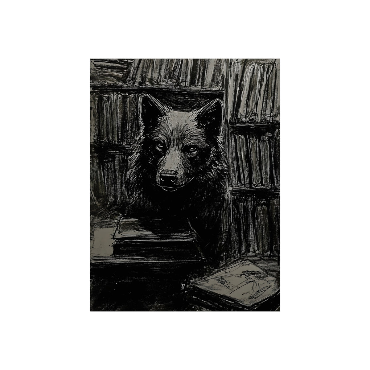 The Librarian Wolf, art print, view 2