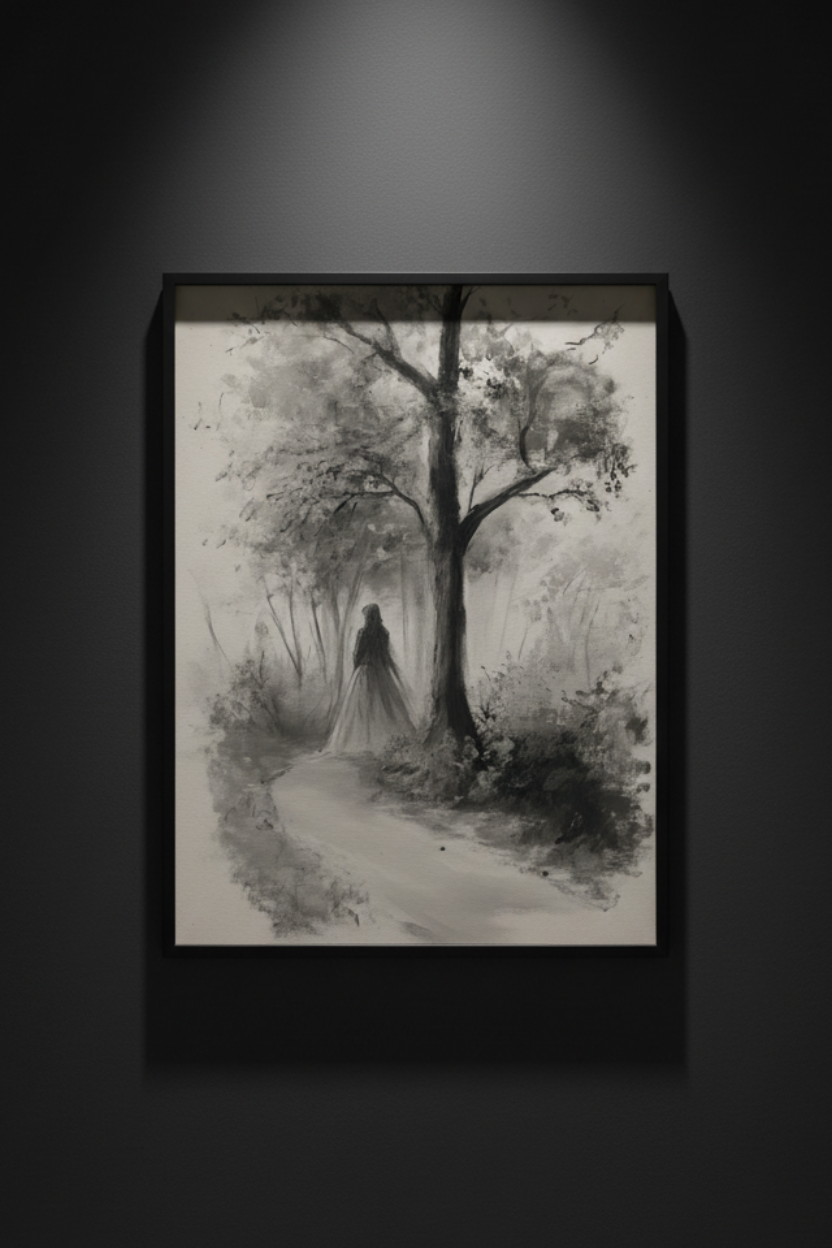 The Long Walk woman pencil sketch fine art artwork
