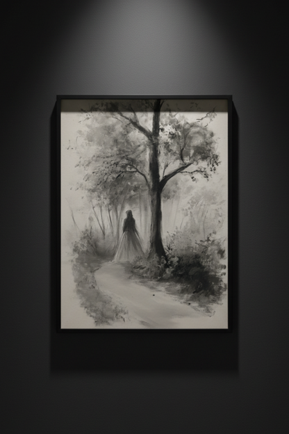 The Long Walk woman pencil sketch fine art artwork