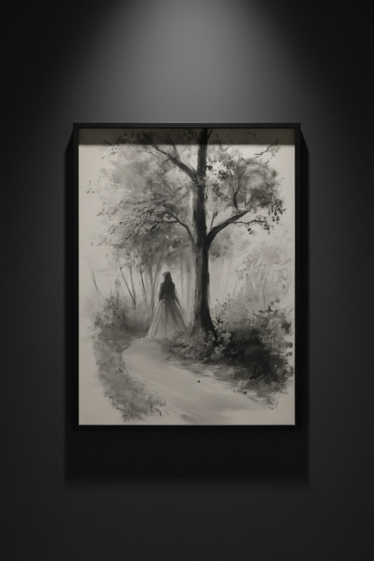 The Long Walk woman pencil sketch fine art artwork