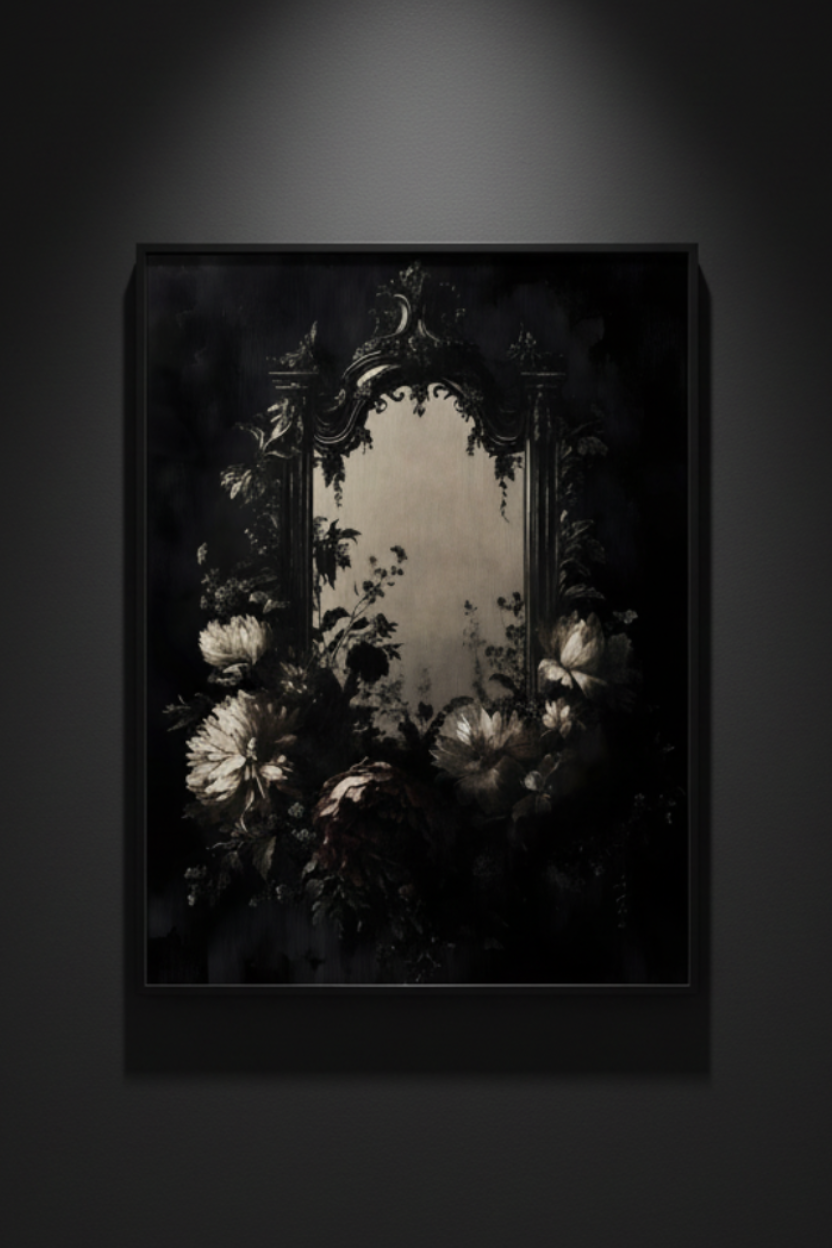 The Looking Glass Garden gothic flowers and mirror fine art artwork