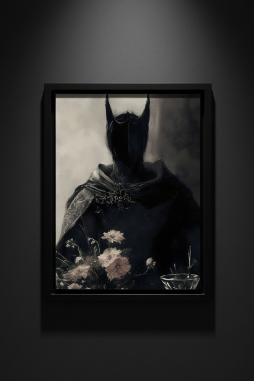 The Night Gardener gothic man with pink flowers fine art artwork