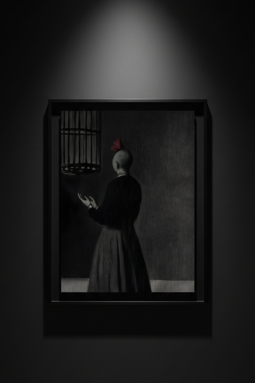 The Woman Before the Cage, art print