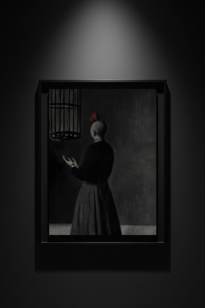 The Woman Before the Cage, art print