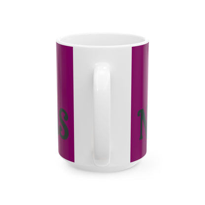 Funny coffee mug printed with "THERE IS NO PLAN AND THERE NEVER WAS", 15 oz size, back view showing the handle