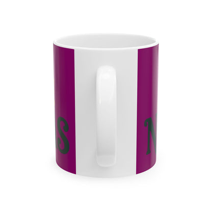Funny coffee mug printed with "THERE IS NO PLAN AND THERE NEVER WAS", back view showing the handle