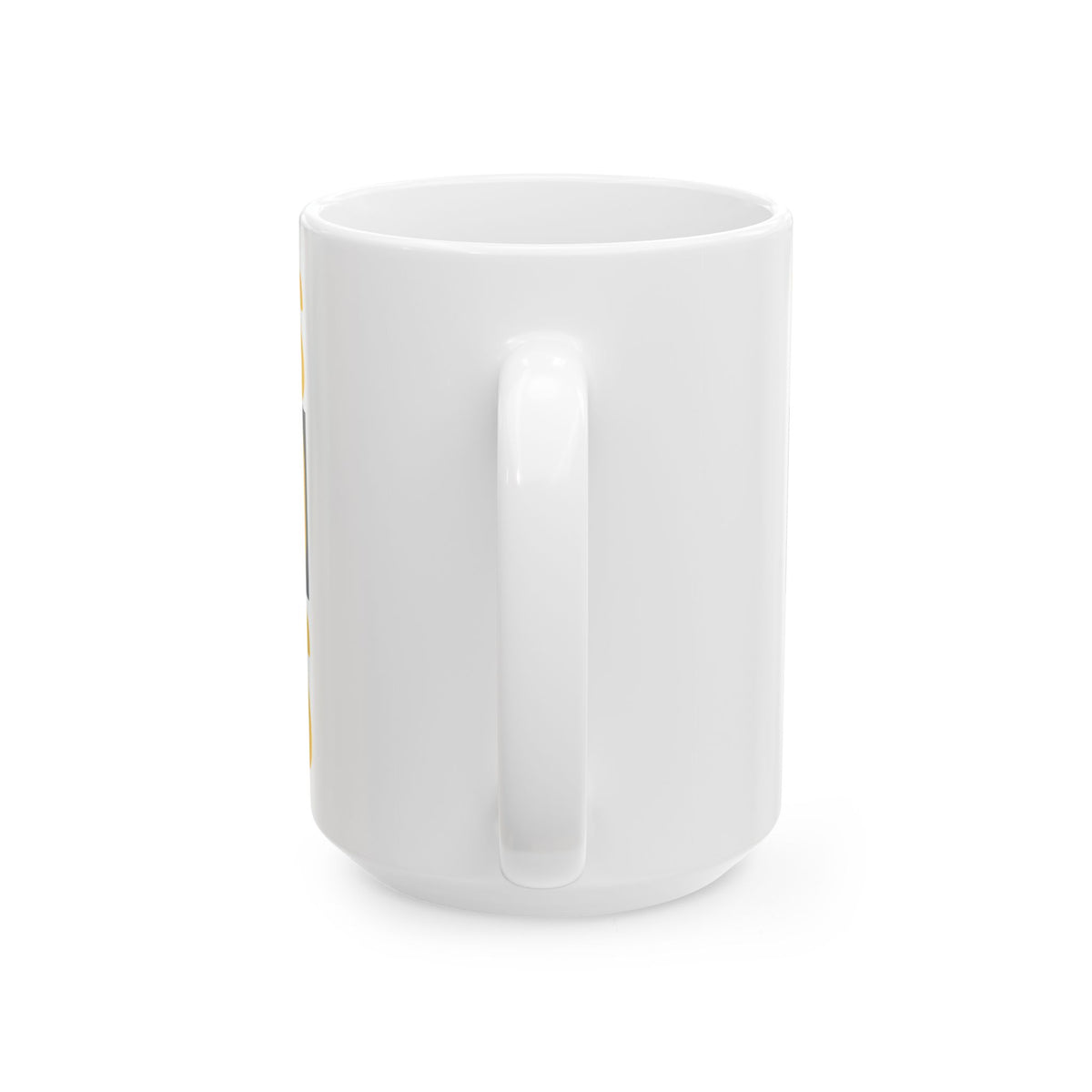 Funny coffee mug printed with "THIS CUP HAS OUTLIVED THREE BOSSES", 15 oz size, back view showing the handle