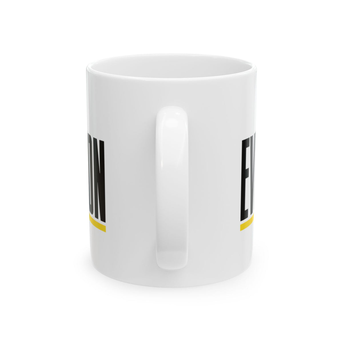 Funny coffee mug printed with "THIS MUG HAS SEEN / EVERY BAD DECISION", back view showing the handle