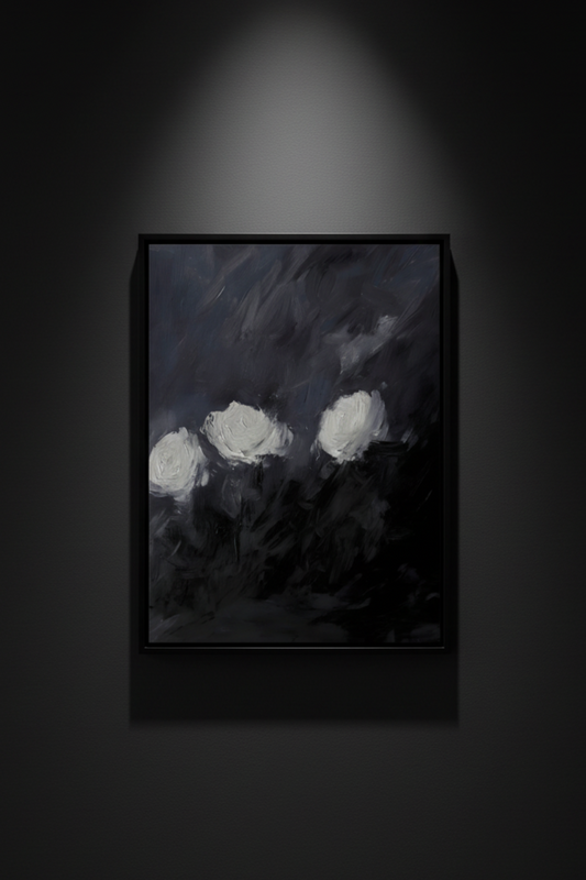 Three White Roses in Smoke, art print