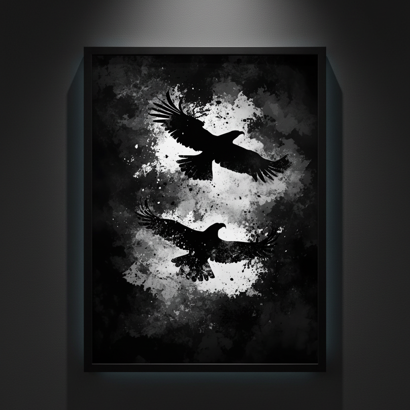 Two Crows in Flight, art print