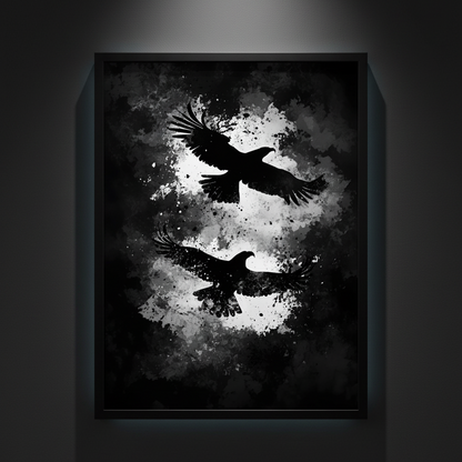 Two Crows in Flight, art print