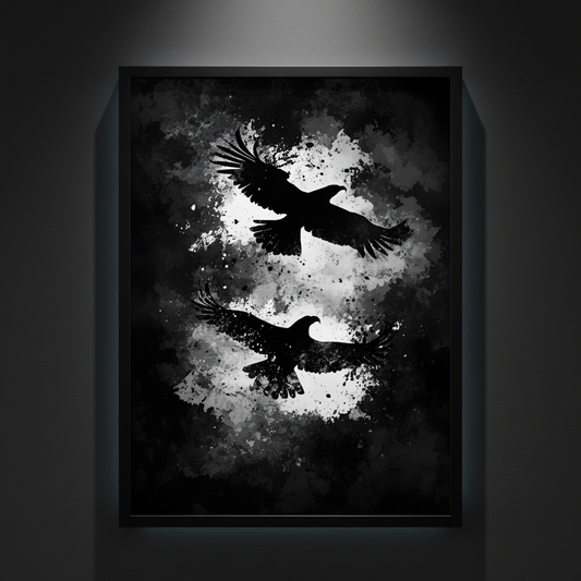Two Crows in Flight, art print