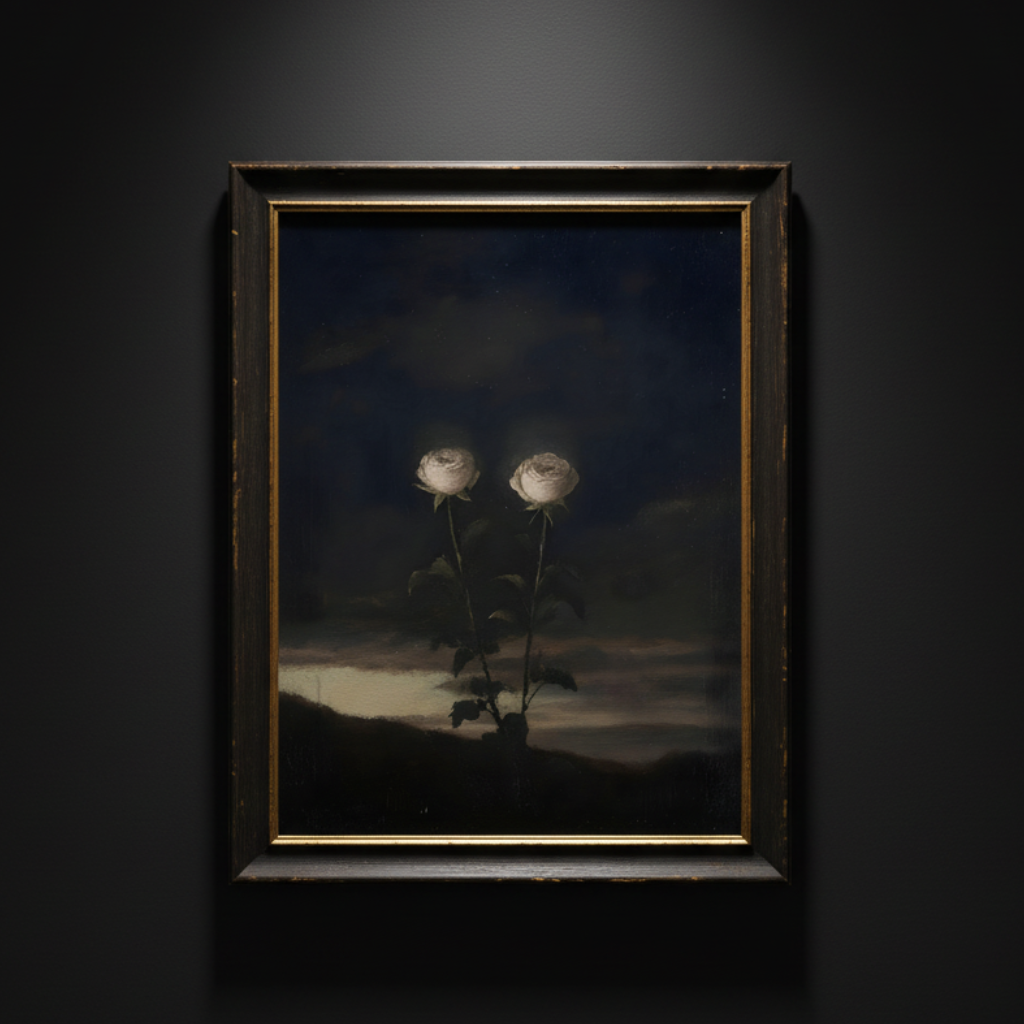 Two Roses at Night, art print