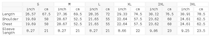 Size chart for the Unisex 250 GSM Drop Shoulder Cotton T-Shirt