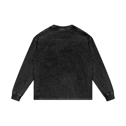 Unisex Acid Wash Oversize Long Sleeve T-Shirt in black beauty, alternate angle